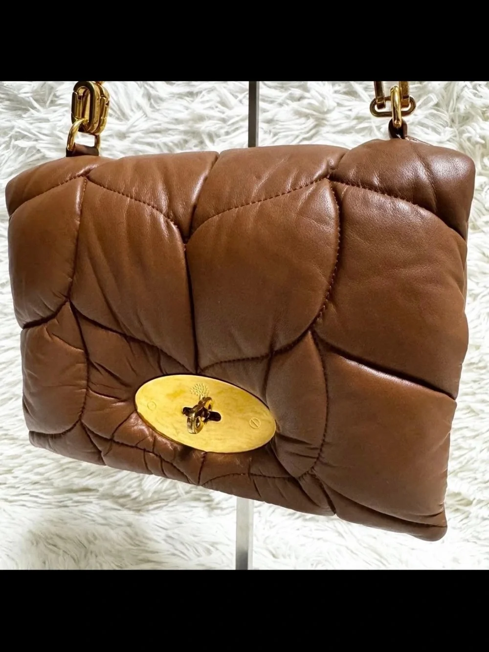 Mulberry Brown Quilted Leather Shoulder Bag with Gold Hardware